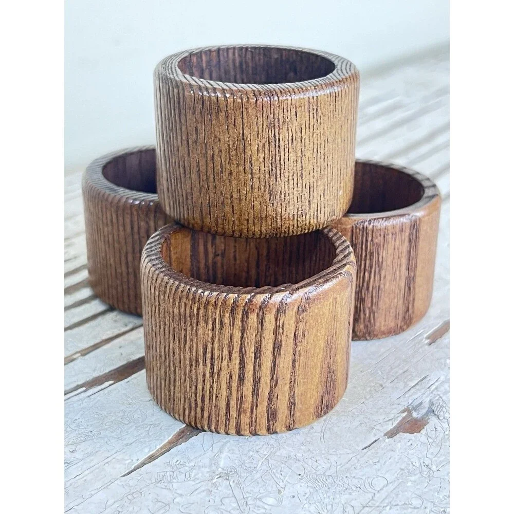 Vintage MCM Wooden Napkin Rings / Boho Vibe 1.25” / Glossy Taiwan (Set Of 4)